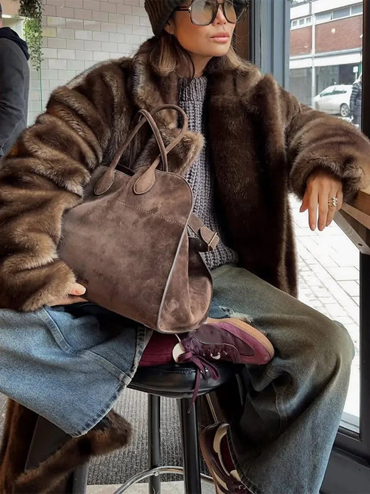 Mixed Color Long Faux Fur Coat