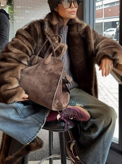 Mixed Color Long Faux Fur Coat