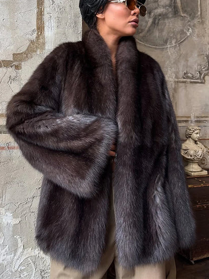 Mixed Color Long Faux Fur Coat