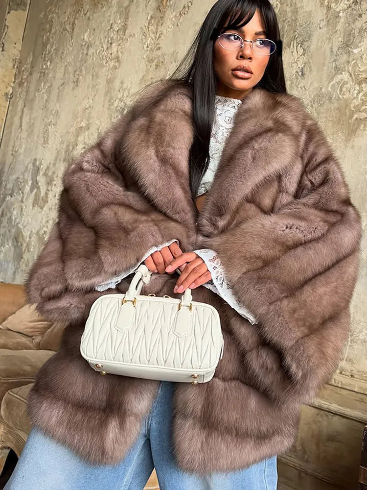 Mixed Color Long Faux Fur Coat