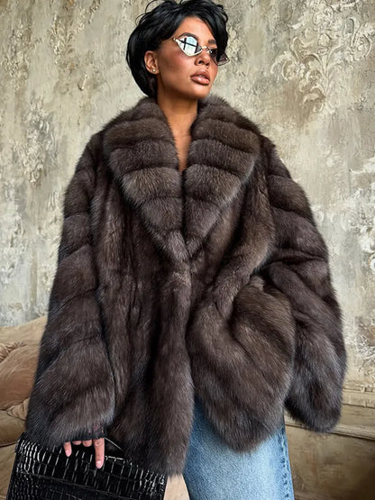 Mixed Color Long Faux Fur Coat