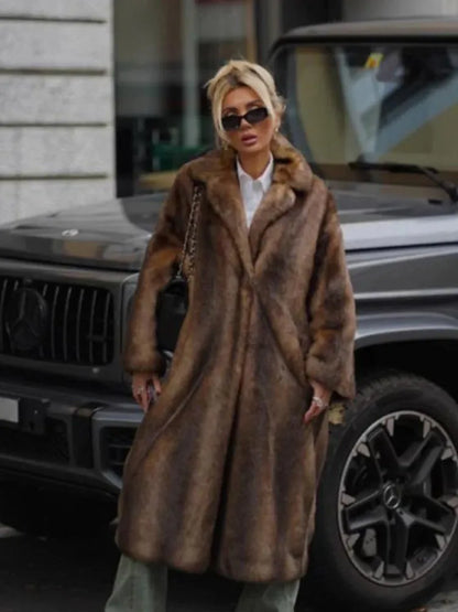 Mixed Color Long Faux Fur Coat
