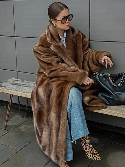 Mixed Color Long Faux Fur Coat