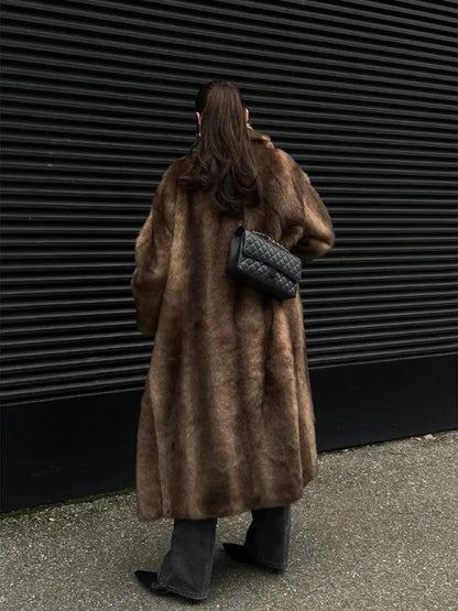 Mixed Color Long Faux Fur Coat