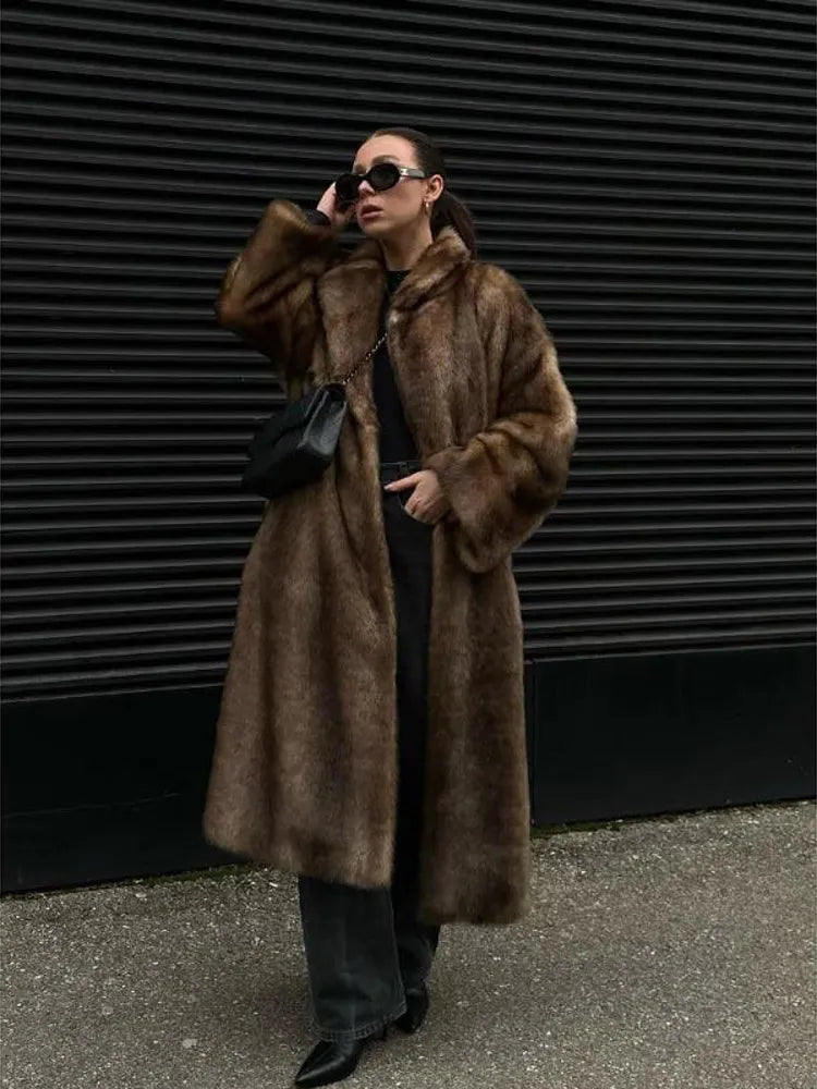 Mixed Color Long Faux Fur Coat